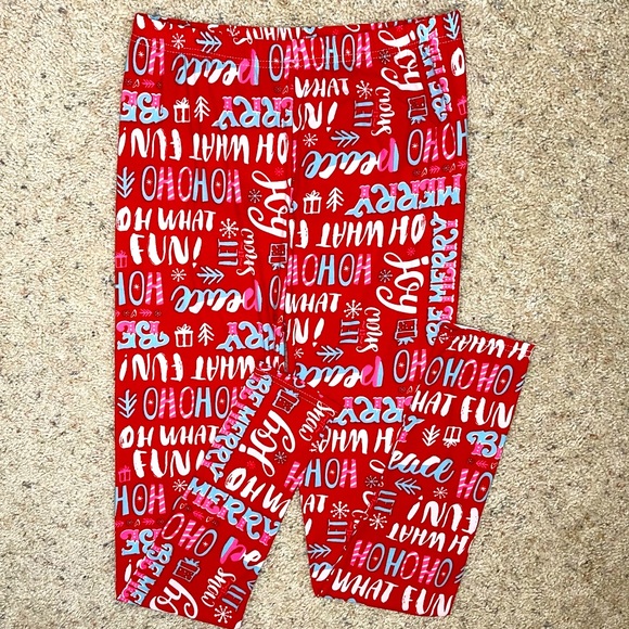 Merry Christmas Santa HoHo Holiday High Waist Red Leggings Small / Medium 4 - 10 - Picture 2 of 11